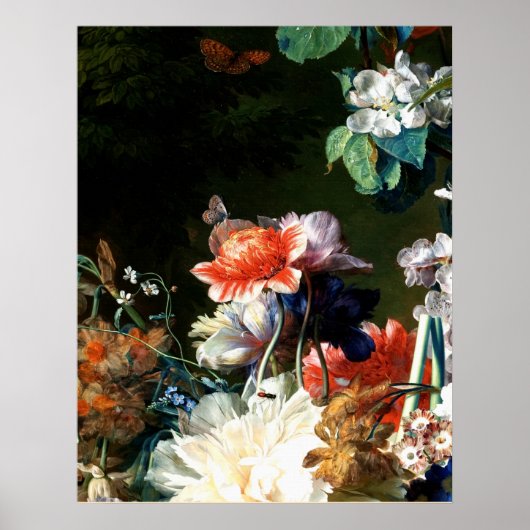 ピンク赤アネモネ白い花、黒い蝶 ポスター (正面)