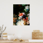 ピンク赤アネモネ白い花、黒い蝶 ポスター (キッチン)