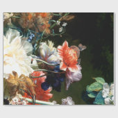 ピンク赤アネモネ白い花、黒い蝶 ラッピングペーパー (フラット)