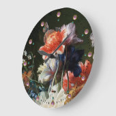 ピンク赤アネモネ白い花、黒い蝶 ラージ壁時計 (傾斜)