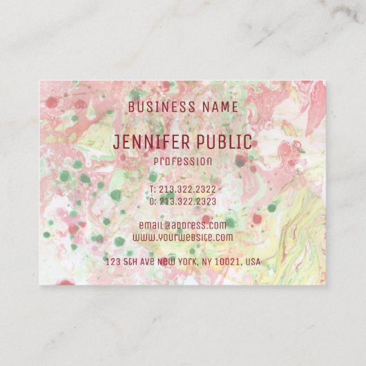 ピンク赤イエローグリーンモダン抽象芸術エレガント 名刺 (裏面)