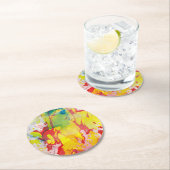 ピンク赤イエローブルーグリーンパープルマーブルルック ラウンドペーパーコースター (インサイチュ)