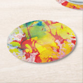 ピンク赤イエローブルーグリーンパープルマーブルルック ラウンドペーパーコースター (アングル)