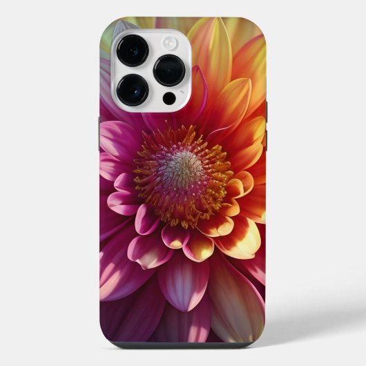 ピンク赤オレンジイエローパープルダリア花 iPhoneケース (裏面)