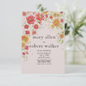 ピンク赤オレンジ色の緑のフローラ国の結婚式 招待状 (スタンド正面)