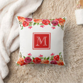 ピンク赤オレンジ色の花モノグラムの クッション (ブランケット)