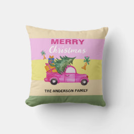 ピンク赤クリスマストランクウォーター色アート クッション