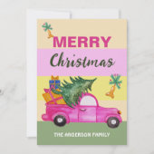 ピンク赤クリスマストランクウォーター色アート シーズンカード (正面)