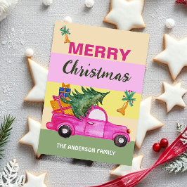 ピンク赤クリスマストランクウォーター色アート シーズンカード