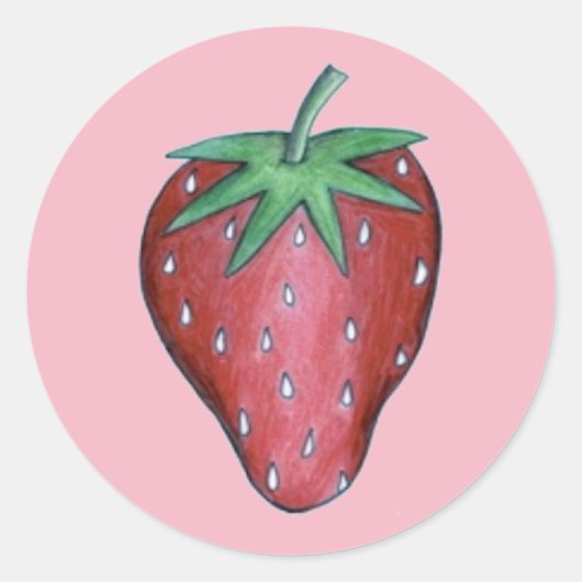 ピンク赤ジューシーいちご果実プリント ラウンドシール (正面)