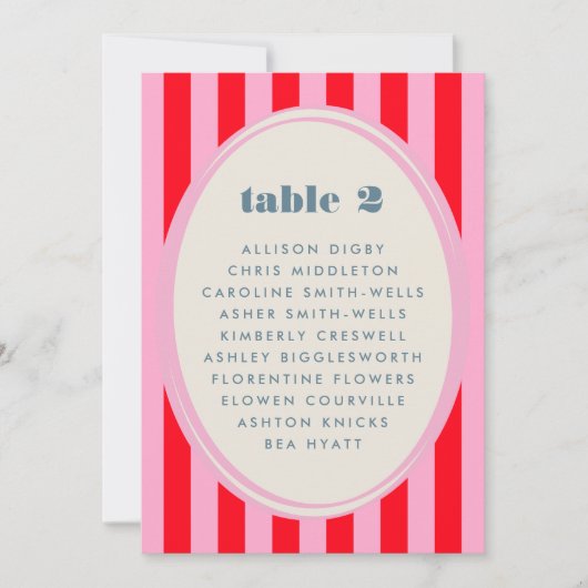 ピンク赤ストライプ色はっきりしたテーブル座席表 (正面)