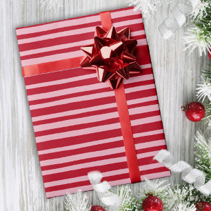 ピンク赤ストライプ色可愛いハンドドロー予測できなド・クリスマス ラッピングペーパー