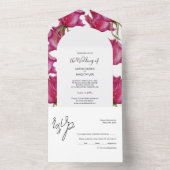 ピンク赤バラ水彩手絵を描形 オールインワン招待状 (内側)