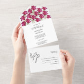 ピンク赤バラ水彩手絵を描形 オールインワン招待状 (貼ってはがせる)