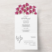 ピンク赤バラ水彩手絵を描形 オールインワン招待状 (内側)