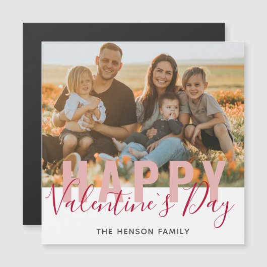 ピンク赤バレンタインデーの台本の家族の写真 (正面/裏面)