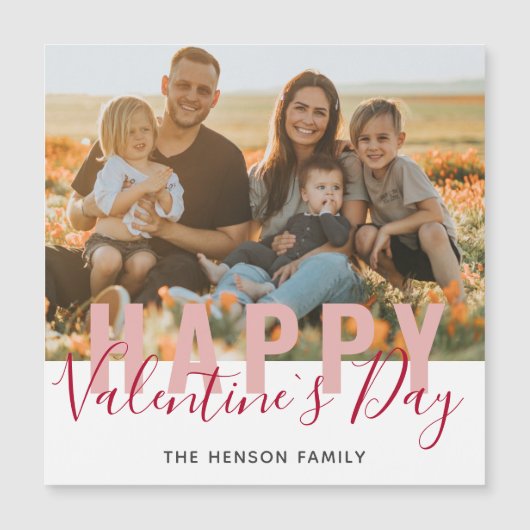 ピンク赤バレンタインデーの台本の家族の写真 (正面)