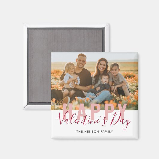 ピンク赤バレンタインデーの台本の家族の写真 マグネット (正面/裏面)