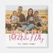 ピンク赤バレンタインデーの台本の家族の写真 マグネット (正面)