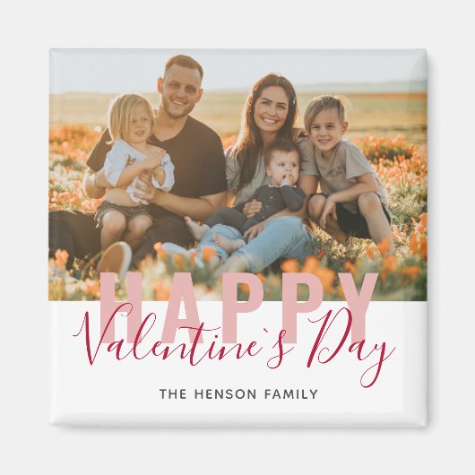 ピンク赤バレンタインデーの台本の家族の写真 マグネット (正面)