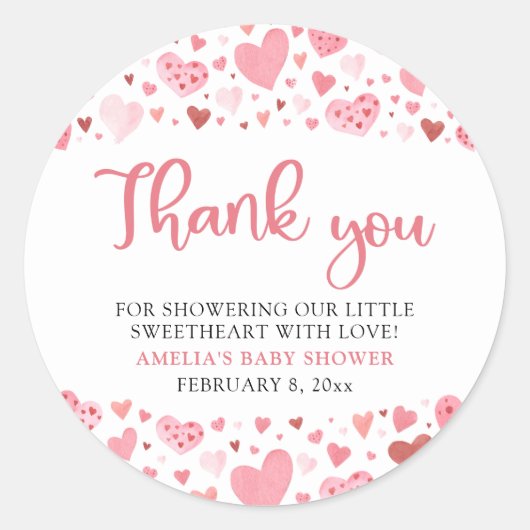 ピンク赤バレンタインデー少し甘い赤ちゃんシャワー ラウンドシール (正面)