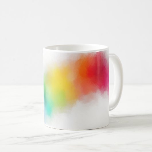 ピンク赤ブルーパープルイエローグリーンレインボーカラー コーヒーマグカップ (正面右)