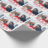 ピンク赤メリークリスマススクリプト家族の写真 ラッピングペーパー (角)