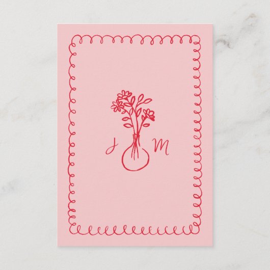 ピンク赤予測できな手描き枠結婚披露宴 エンクロージャーカード (裏面)