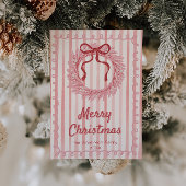 ピンク赤描リースボウクリスマスノンフォト シーズンカード