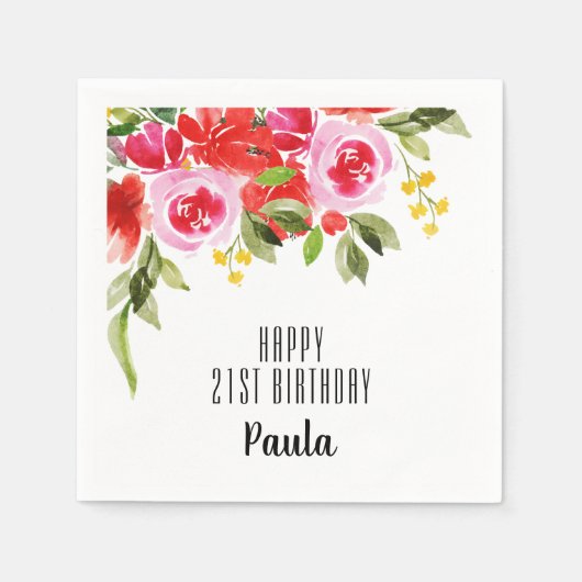 ピンク赤水カラーフローラパーティー スタンダードカクテルナプキン (正面)