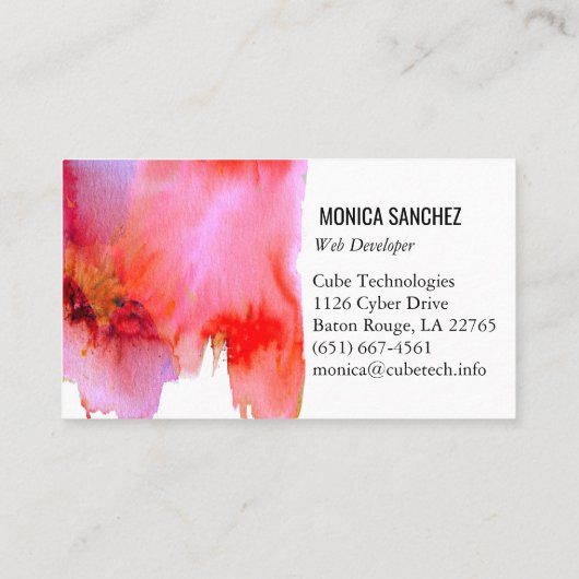ピンク赤水カラー抽象芸術名刺デザイン 名刺 (裏面)