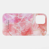 ピンク赤水グラデーション色インクのカスタマイズ可能 iPhone 15ケース (裏面横)