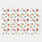 ピンク赤紫色の水カラー花模様 ラッピングペーパーシート (正面)