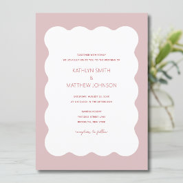 ピンク赤縁ど波モダンレトロ結婚s 招待状