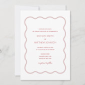ピンク赤縁ど波モダンレトロ結婚s 招待状 (正面)