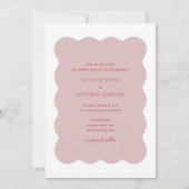 ピンク赤縁ど波モダンレトロ結婚s 招待状 (正面)