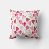 ピンク赤金ゴールドモダン水彩愛ハートパターン クッション (裏面)