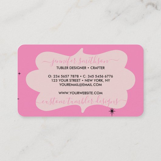 ピンク赤面かわいいタンブラーのマグカップ 名刺 (裏面)