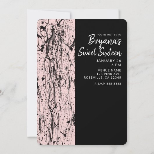 ピンク赤面と絵を描ブラックスウィート16 ANY AGEパーティー 招待状 (正面)