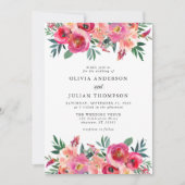 ピンク赤面と赤フローラ水色結婚の 招待状 (正面)