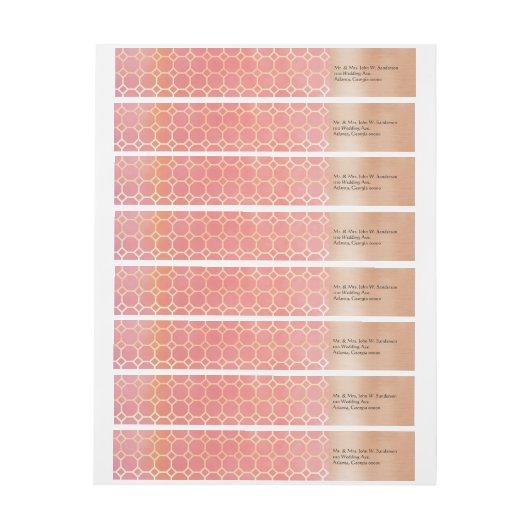 ピンク赤面と金ゴールド結婚の住所 シール ラップアラウンドラベル (シート)