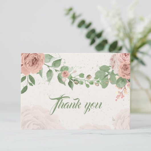 ピンク赤面の花セージ緑葉の花 サンキューカード (スタンド正面)