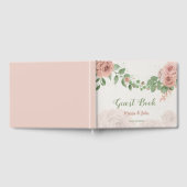 ピンク赤面の花セージ葉グリーンゲストブック ゲストブック (全面)