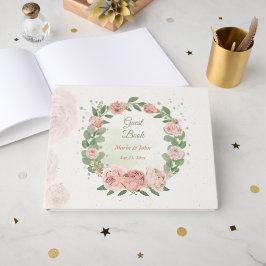 ピンク赤面の花セージ葉グリーンゲストブック ゲストブック