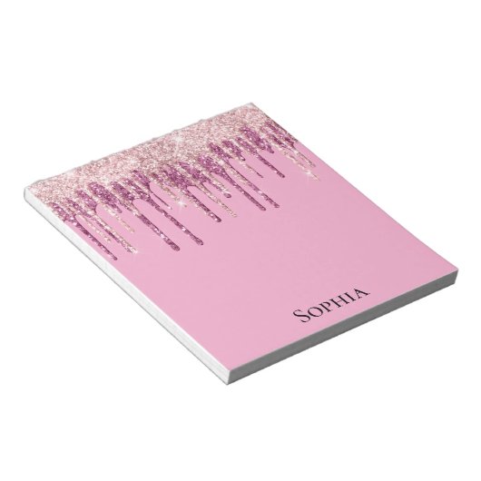 ピンク赤面アイスクリームグリッタードリップパーソナライズされた ノートパッド (アングル)