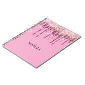 ピンク赤面アイスクリームグリッタードリップパーソナライズされた ノートブック (左側)
