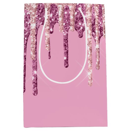 ピンク赤面アイスクリームグリッタードリップ ミディアムペーパーバッグ (正面)