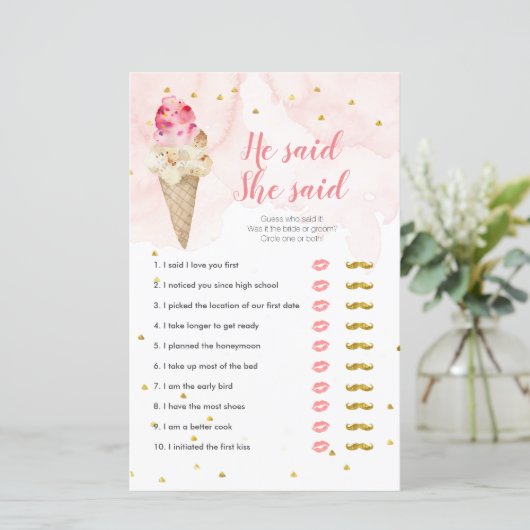 ピンク赤面アイスクリーム彼は彼女はゲームカードを言った (スタンド正面)