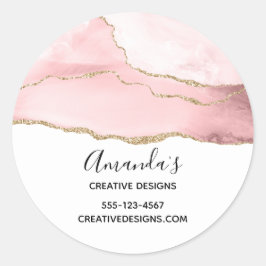 ピンク赤面アゲートと金ゴールドリボンエレガント事業 ラウンドシール