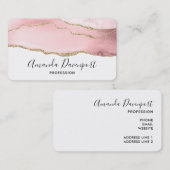 ピンク赤面アゲートと金ゴールドリボンエレガント事業 名刺 (正面/裏面)